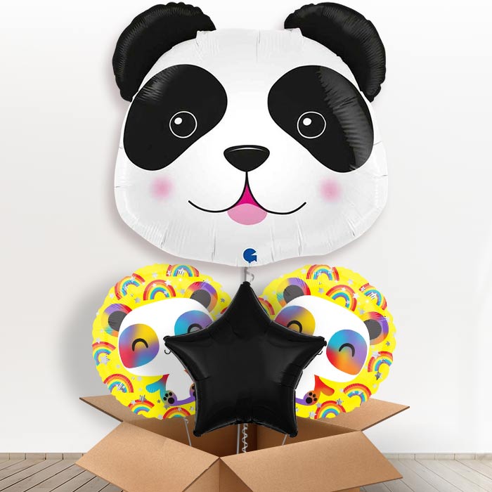Panda Head Shaped Helium Balloon in a Box-1 x Giant Balloon and 2 Themed Balloons and 1 Plain Balloon 