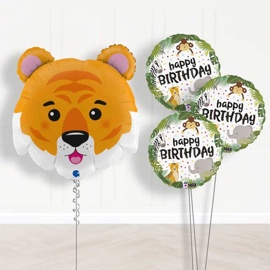 Tiger Head Shaped Balloon Bouquet Delivery - 1 x Giant Balloon with Themed Bouquet | Party Save Smile