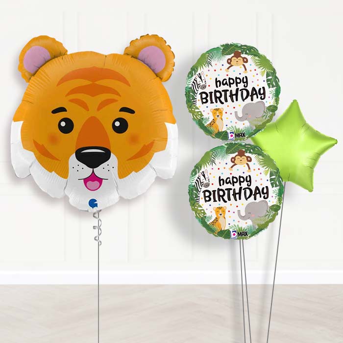 Tiger Head Shaped Balloon Bouquet Delivery-Giant Balloon + 2 Themed Balloons + 1 Plain Balloon 