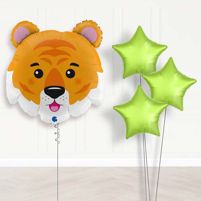 Tiger Head Shaped Balloon Bouquet Delivery - 1 x Giant Balloon with Plain Bouquet | Party Save Smile