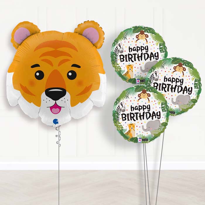 Tiger Head Shaped Balloon Bouquet Delivery - 1 x Giant Balloon with Themed Bouquet | Party Save Smile