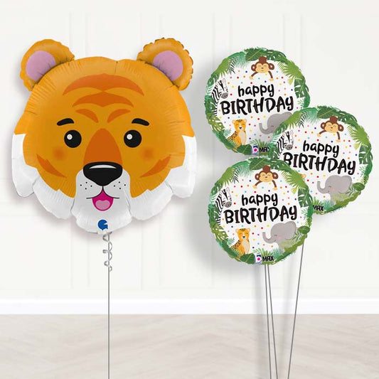Tiger Head Shaped Balloon Bouquet Delivery - 1 x Giant Balloon with Themed Bouquet | Party Save Smile