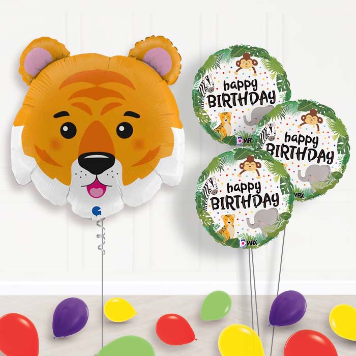Tiger Head Shaped Balloon Bouquet Delivery - 1 x Giant Balloon with Themed Bouquet and Latex | Party Save Smile
