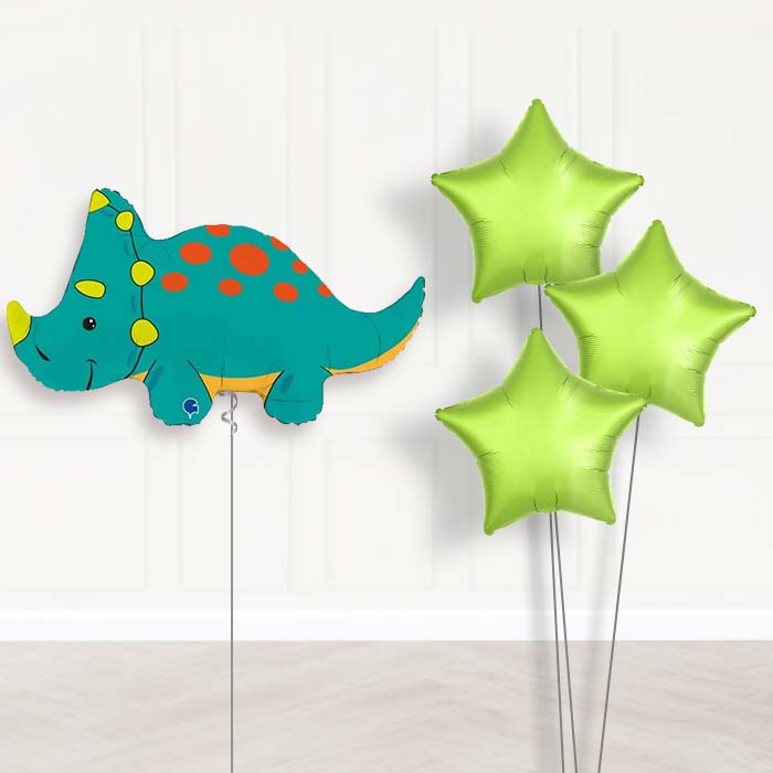 Green Triceratops Shaped Balloon Bouquet Delivery - 1 x Giant Balloon with Plain Bouquet | Party Save Smile
