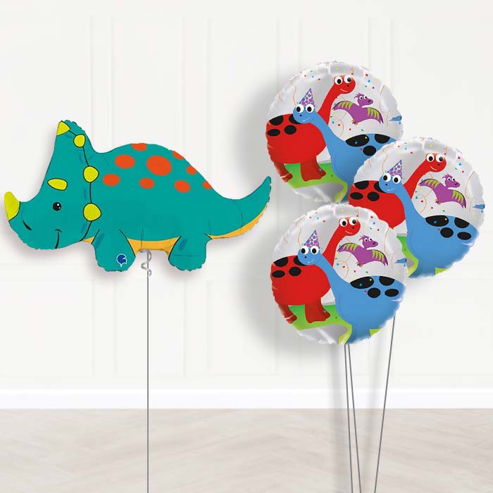 Green Triceratops Shaped Balloon Bouquet Delivery - 1 x Giant Balloon with Themed Bouquet | Party Save Smile