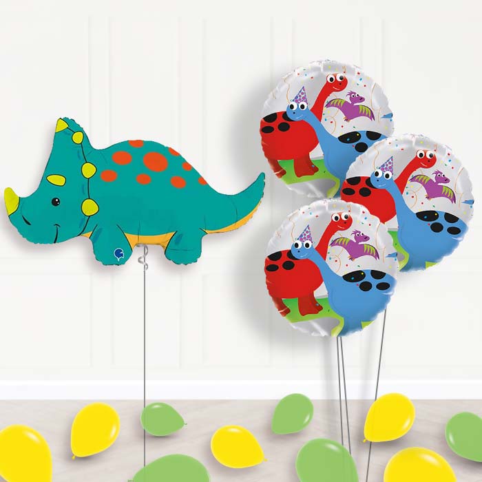 Green Triceratops Shaped Balloon Bouquet Delivery - 1 x Giant Balloon with Themed Bouquet and Latex | Party Save Smile