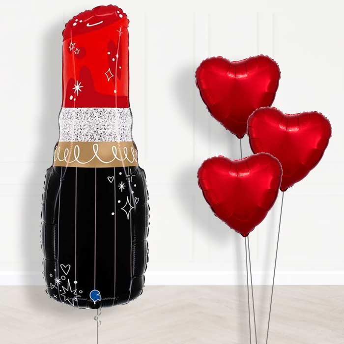 Lipstick Shaped Balloon Bouquet Delivery - 1 x Giant Balloon with Plain Bouquet | Party Save Smile