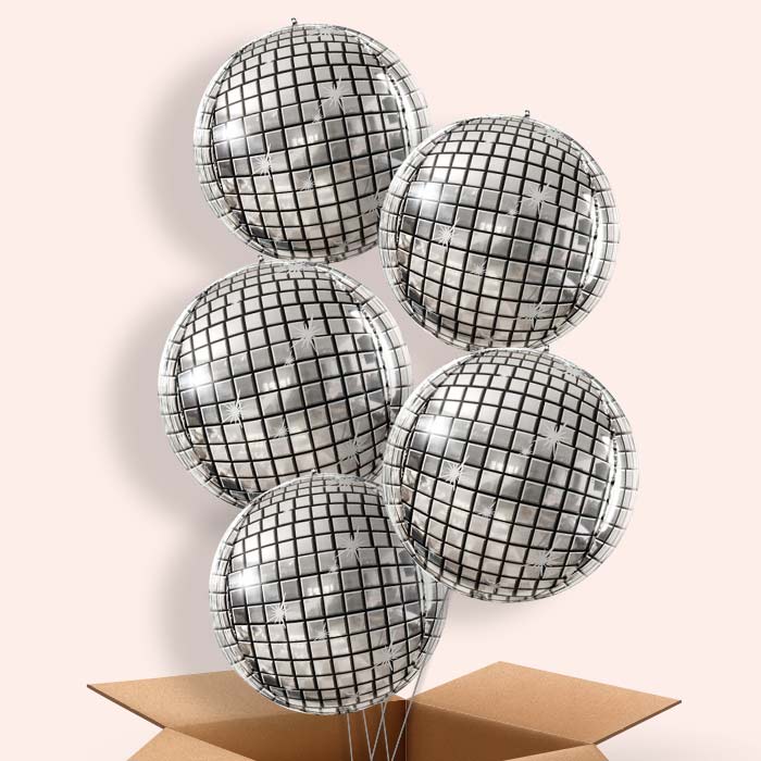 Disco Ball Helium Balloons Delivery - 5 Balloons | Party Save Smile