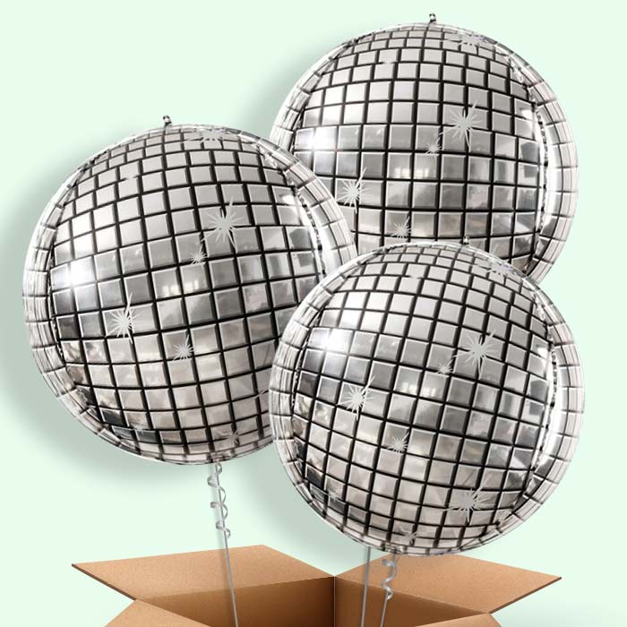 Disco Ball Helium Balloons Delivery - 3 Balloons | Party Save Smile