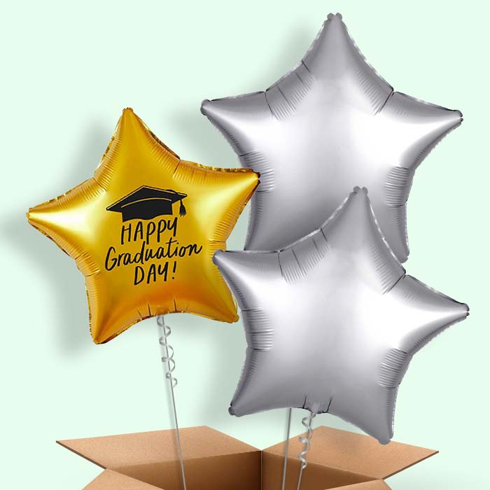 Gold Happy Graduation Helium Balloons Delivered - 3 Balloons | Party Save Smile