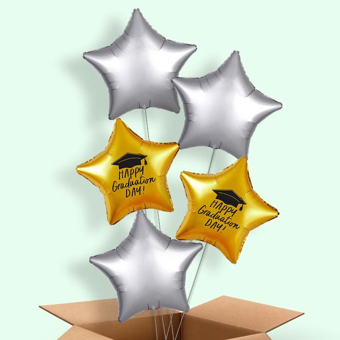 Gold Happy Graduation Helium Balloons Delivered - 5 Balloons | Party Save Smile