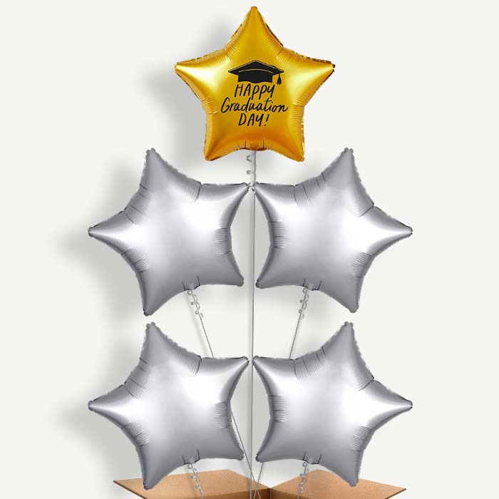 Gold Happy Graduation 5 Helium Cluster Balloons | Party Save Smile