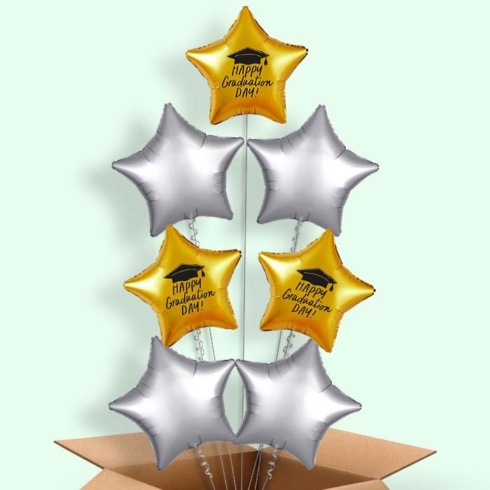 Gold Happy Graduation Helium Balloons Delivered - 7 Balloons | Party Save Smile