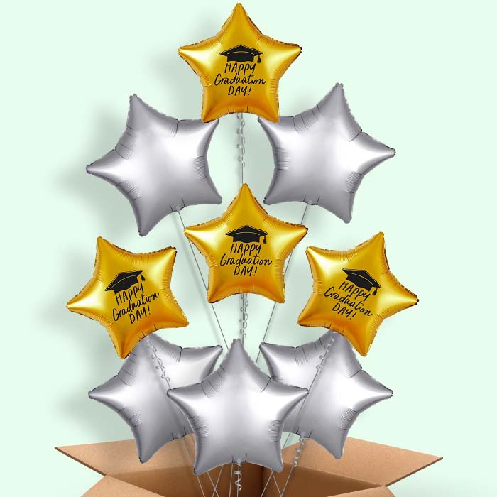 Gold Happy Graduation Helium Balloons Delivered - 9 Balloons | Party Save Smile