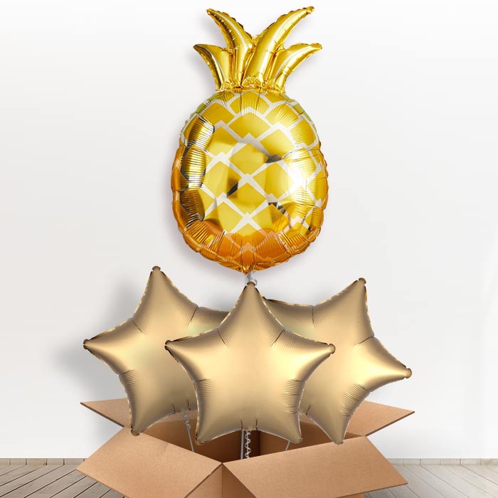 Giant Pineapple Shaped Helium Balloon in a Box - With 3 Plain Balloons | Party Save Smile