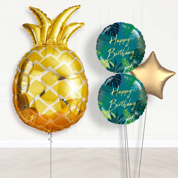Giant Pineapple Shaped Balloon Bouquet Delivery-Giant Balloon + 2 Themed Balloons + 1 Plain Balloon 