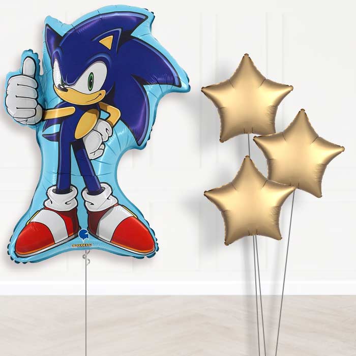 Shaped Sonic the Hedgehog Balloon Bouquet Delivery - 1 x Giant Balloon with Plain Bouquet | Party Save Smile