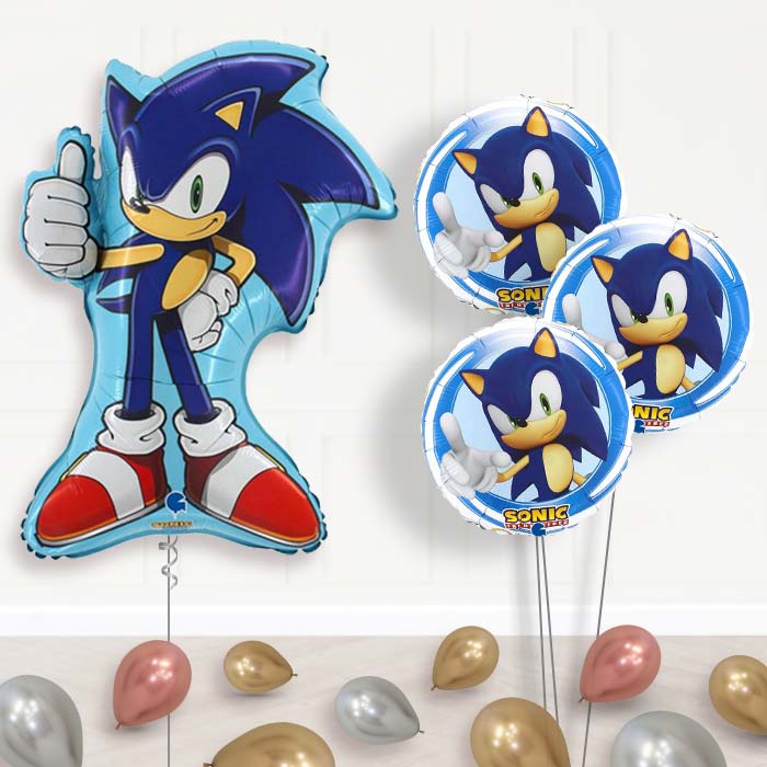 Shaped Sonic the Hedgehog Balloon Bouquet Delivery - 1 x Giant Balloon with Themed Bouquet and Latex | Party Save Smile
