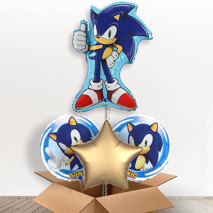 Shaped Sonic the Hedgehog Helium Balloon in a Box-1 x Giant Balloon and 2 Themed Balloons and 1 Plain Balloon 