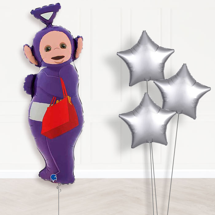 Tinky Winky Balloon Bouquet Delivery-Giant Balloon + 3 Plain Balloons | Party Save Smile