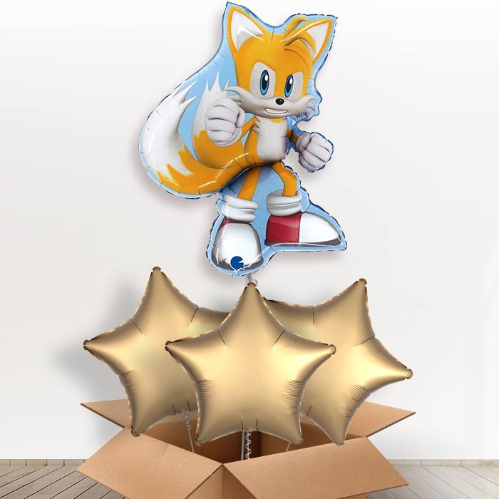 Tails from Sonic the Hedgehog Shaped Balloon in a Box - with 3 Plain Balloons | Party Save Smile