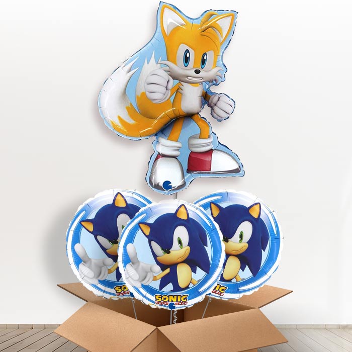 Tails from Sonic the Hedgehog Shaped Balloon in a Box - with 3 Themed Balloons | Party Save Smile
