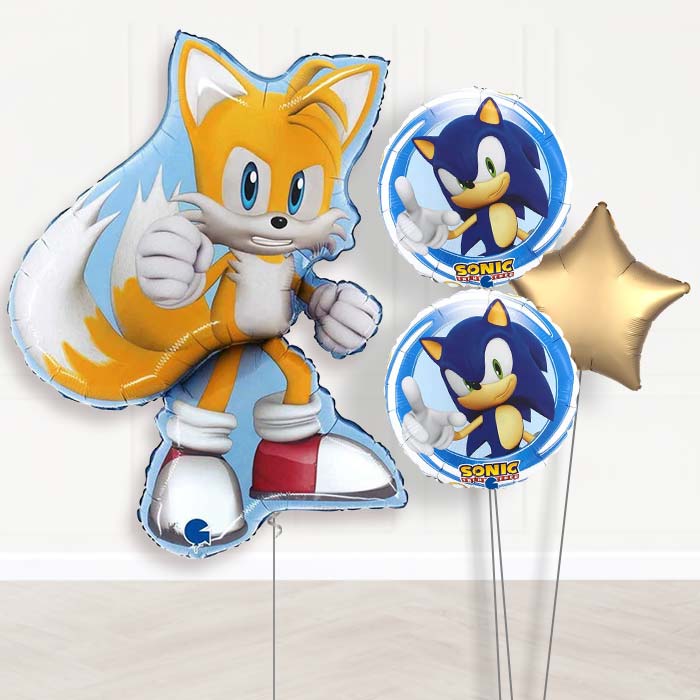 Tails from Sonic the Hedgehog Shaped Balloon Bouquet-Giant Balloon + 2 Themed Balloons + 1 Plain Balloon 