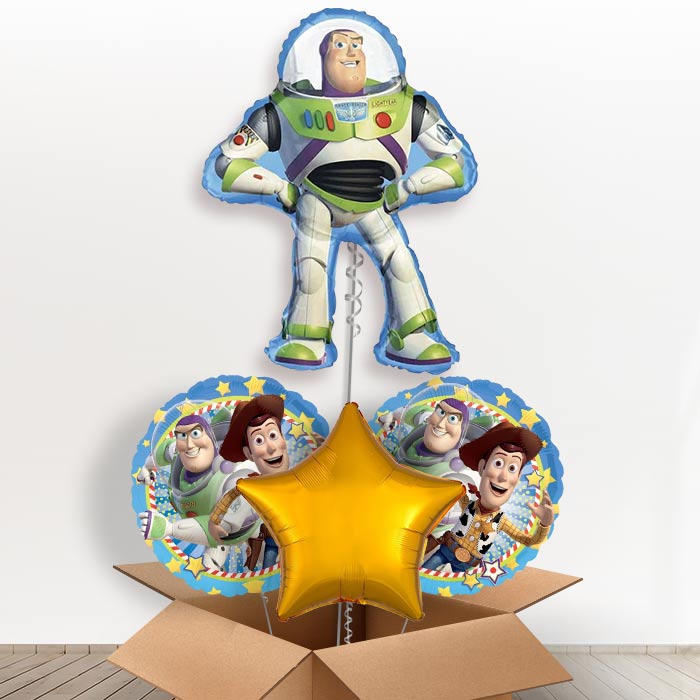 Giant Buzz Lightyear Shaped Helium Balloon in a Box-1 x Giant Balloon and 2 Themed Balloons and 1 Plain Balloon 