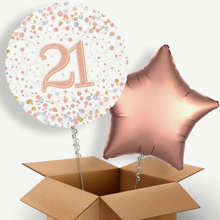 Rose Gold and White 21st Birthday Helium Balloon Couple | Party Save Smile