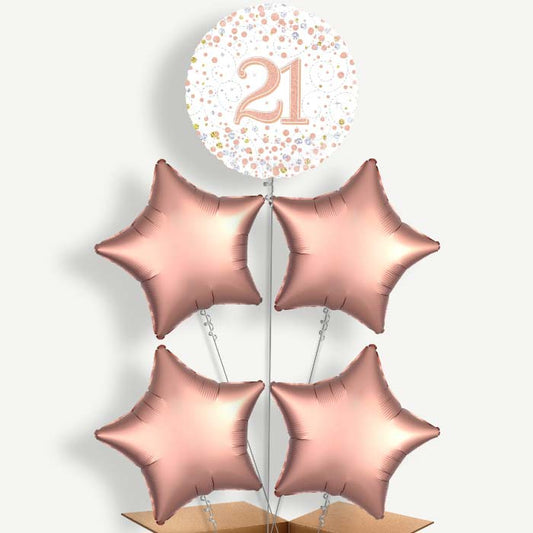 Rose Gold & White 21st Birthday Helium Cluster Balloons | Party Save Smile