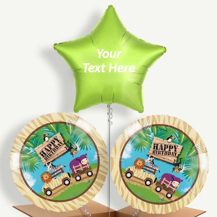 Personalisable Safari Animal Happy Birthday Helium Balloons | Party Save Smile