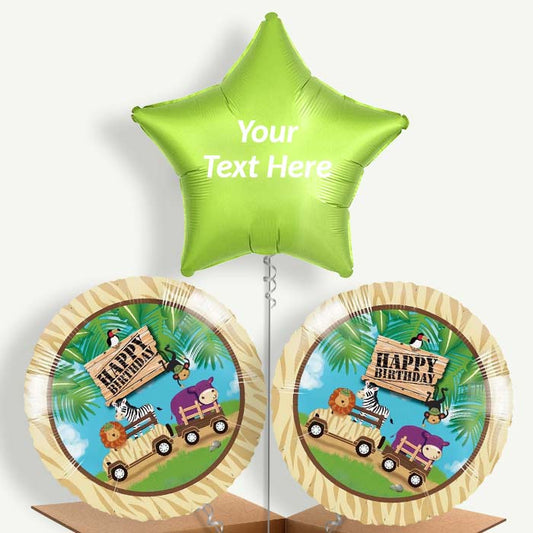 Personalisable Safari Animal Happy Birthday Helium Balloons | Party Save Smile