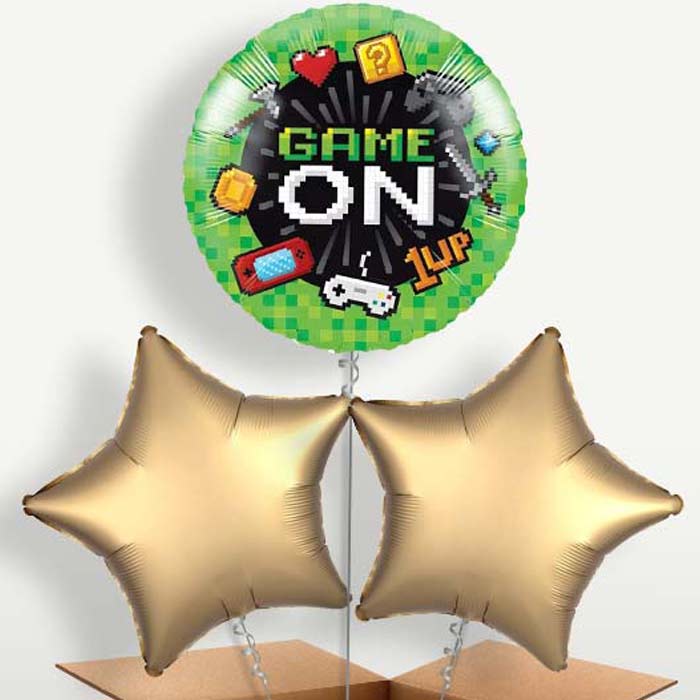Game On Trio Balloon Bunch inflated with Helium | Party Save Smile