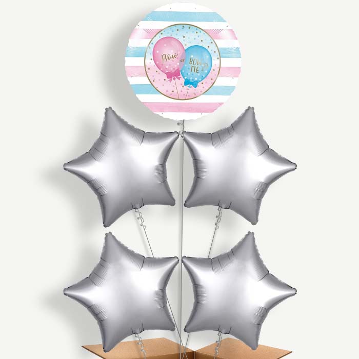 Bow or Bowtie Gender Reveal Helium Cluster Balloons | Party Save Smile