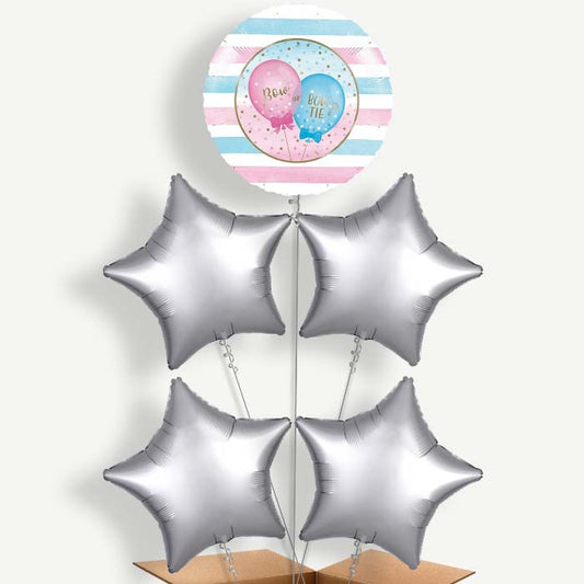 Bow or Bowtie Gender Reveal Helium Cluster Balloons | Party Save Smile