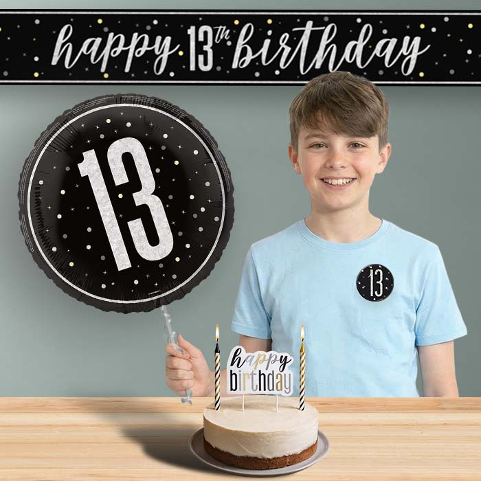 13th Birthday Helium Balloon & Decoration Package Black & Silver | Party Save Smile