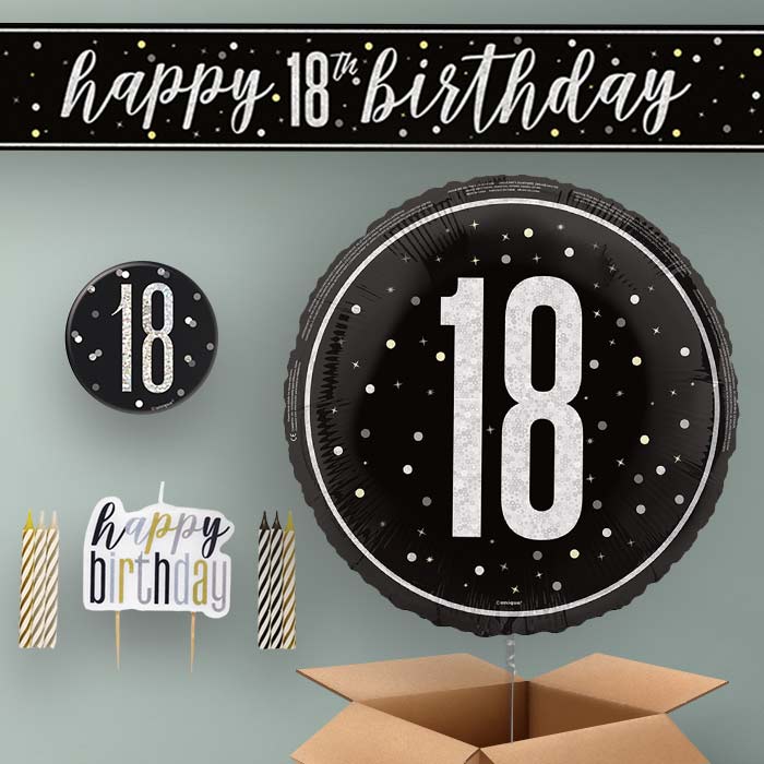 18th Birthday Helium Balloon & Decoration Package Black & Silver