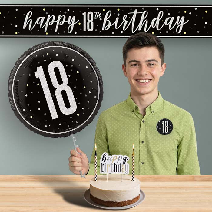 18th Birthday Helium Balloon & Decoration Package Black & Silver | Party Save Smile