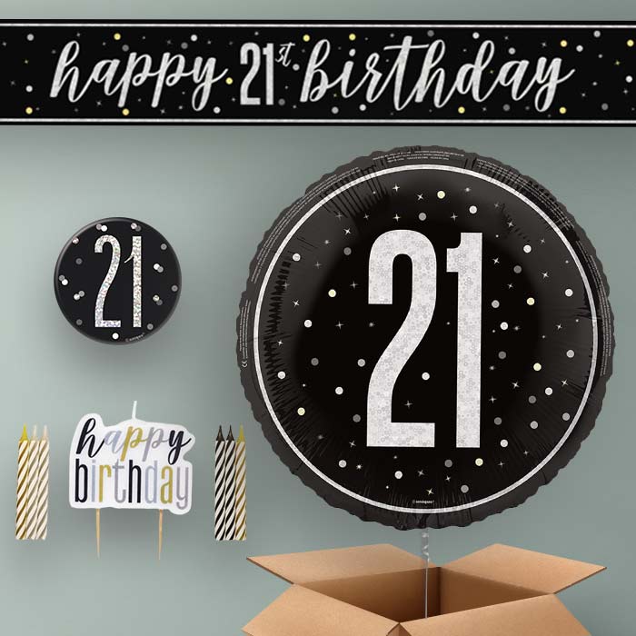 21st Birthday Helium Balloon & Decoration Package Black & Silver