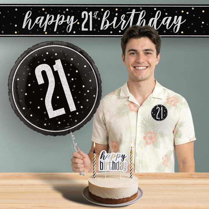 21st Birthday Helium Balloon & Decoration Package Black & Silver | Party Save Smile