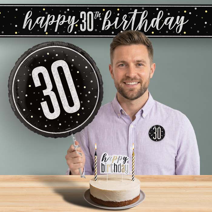 30th Birthday Helium Balloon & Decoration Package Black & Silver | Party Save Smile