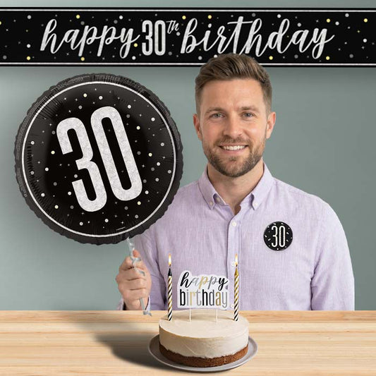 30th Birthday Helium Balloon & Decoration Package Black & Silver | Party Save Smile