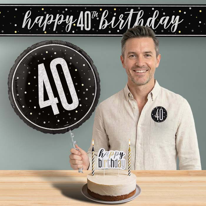 40th Birthday Helium Balloon & Decoration Package Black & Silver | Party Save Smile
