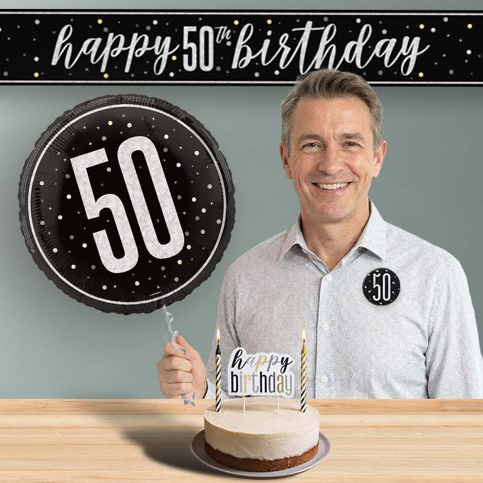 50th Birthday Helium Balloon & Decoration Package Black & Silver | Party Save Smile