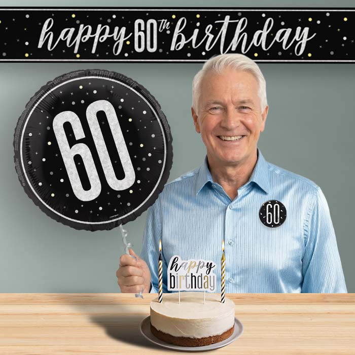 60th Birthday Helium Balloon & Decoration Package Black & Silver | Party Save Smile