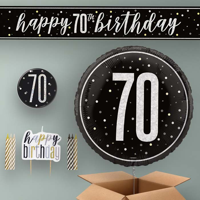 70th Birthday Helium Balloon & Decoration Package Black & Silver