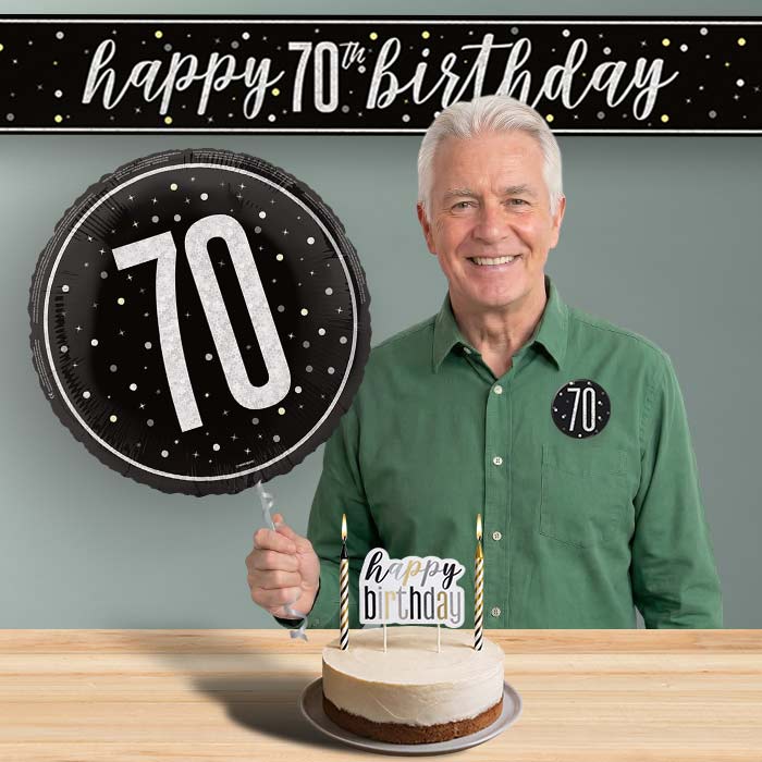 70th Birthday Helium Balloon & Decoration Package Black & Silver | Party Save Smile