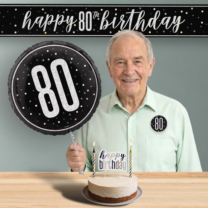 80th Birthday Helium Balloon & Decoration Package Black & Silver | Party Save Smile