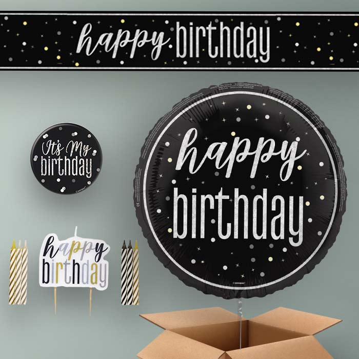 Birthday Helium Balloon & Decoration Package Black & Silver