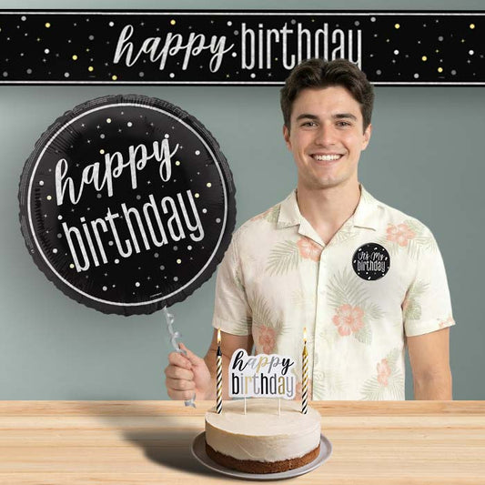 Birthday Helium Balloon & Decoration Package Black & Silver | Party Save Smile